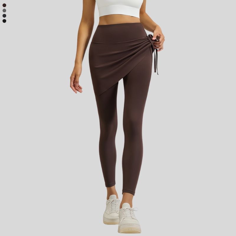 Faux two-piece drawstring athletic leggings