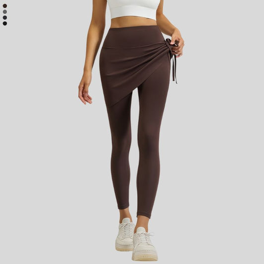 Faux two-piece drawstring athletic leggings