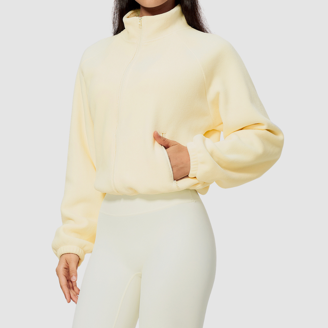 Wholesale Women's Activewear Plush Stand-Collar Zip Cropped Sports Jacket