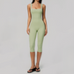 Wholesale Women's Bare-Feel Square Neck Yoga Jumpsuit with Chest Pad & Capri Shorts