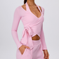 Wholesale Women's Ribbed V-Neck Tie-Front Long-Sleeve Yoga Cardigan