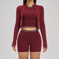 Color blocked Sports jacket+Sport vest+Tight shorts Running fitness 3-piece set