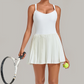 Wholesale Women's Fake Two-Piece Tennis Dress – Anti-Exposure Pleated Yoga Skirt w/ Built-in Shorts