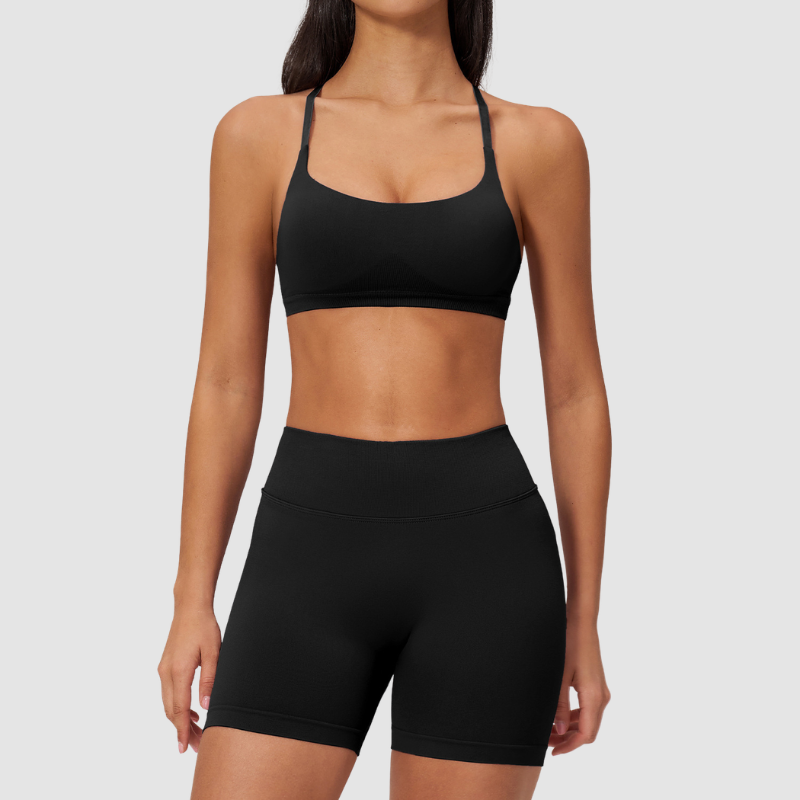 Wholesale Seamless Cross-Back Sports Bra & High-Waist Biker Shorts Set – Quick-Dry Yoga 2-Piece