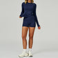 Long sleeve Sports top + High-waisted shorts 2-Piece Set
