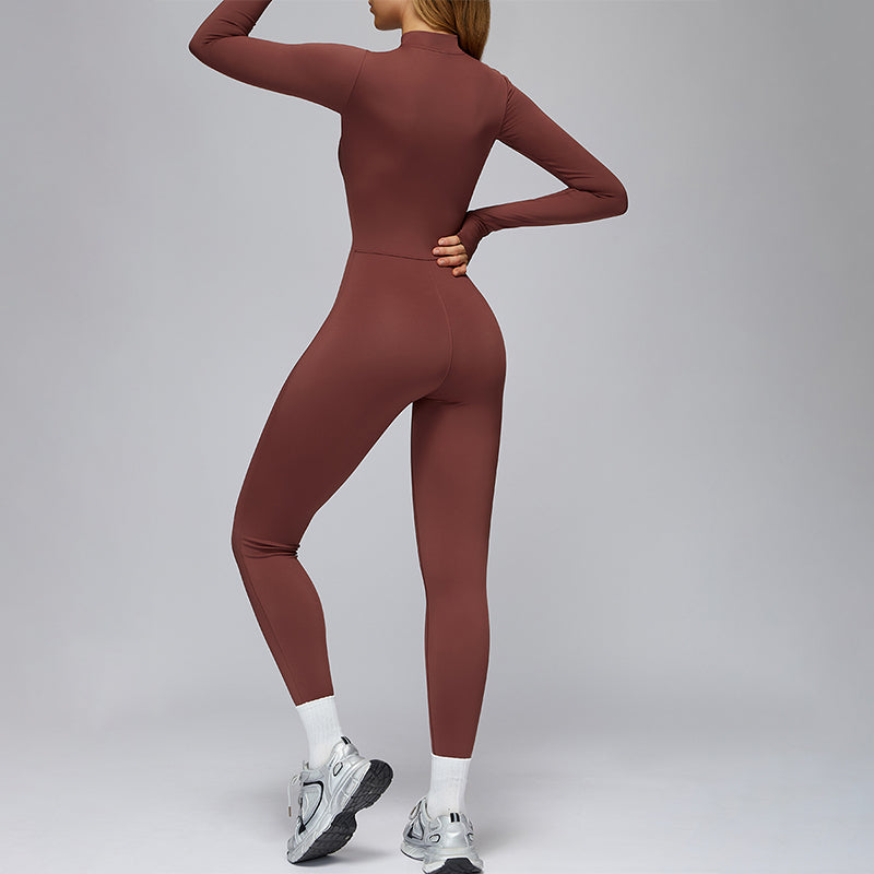 Long-sleeved stand-up collar slim-fit sports jumpsuit