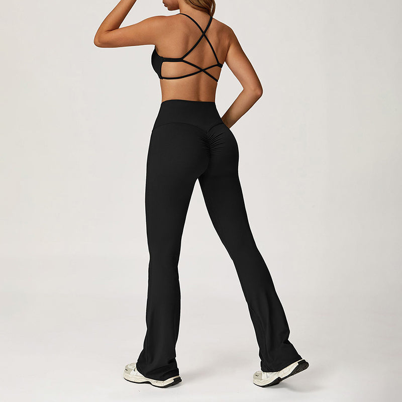 Cross-Back Sports Bra + Flared Leg Pants 2-Piece Set