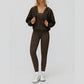 V-neck large hooded jacket+Sports tank top+High-waisted leggings 3-piece set