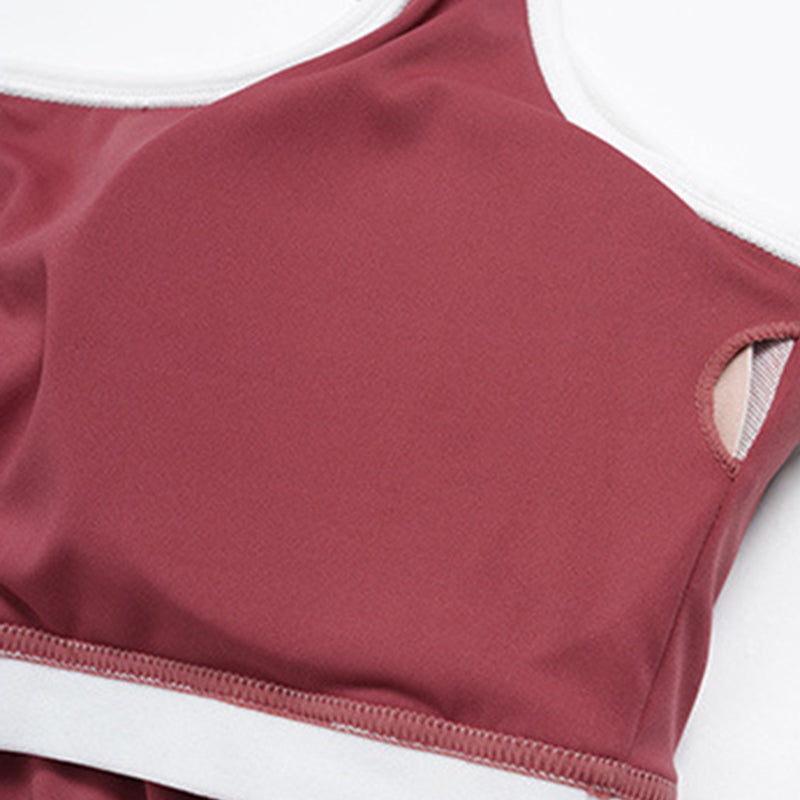 Women's contrasting color backless tank top + high-waisted shorts 2-piece set