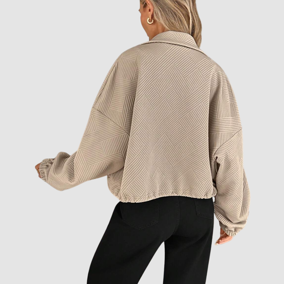 Wholesale Women's Stand-Collar Zip Jacket – Loose Drawstring Pocket Outerwear