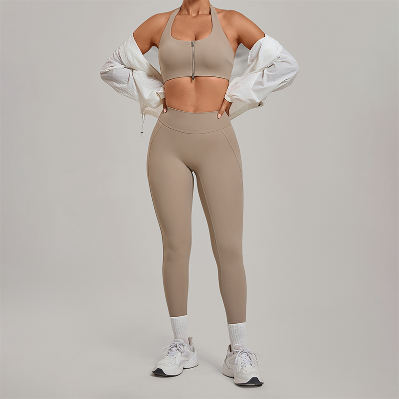 Wholesale Zipper Tank Top+Highlighted Legging 2-piece Set