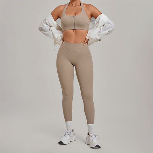 Wholesale Zipper Tank Top+Highlighted Legging 2-piece Set