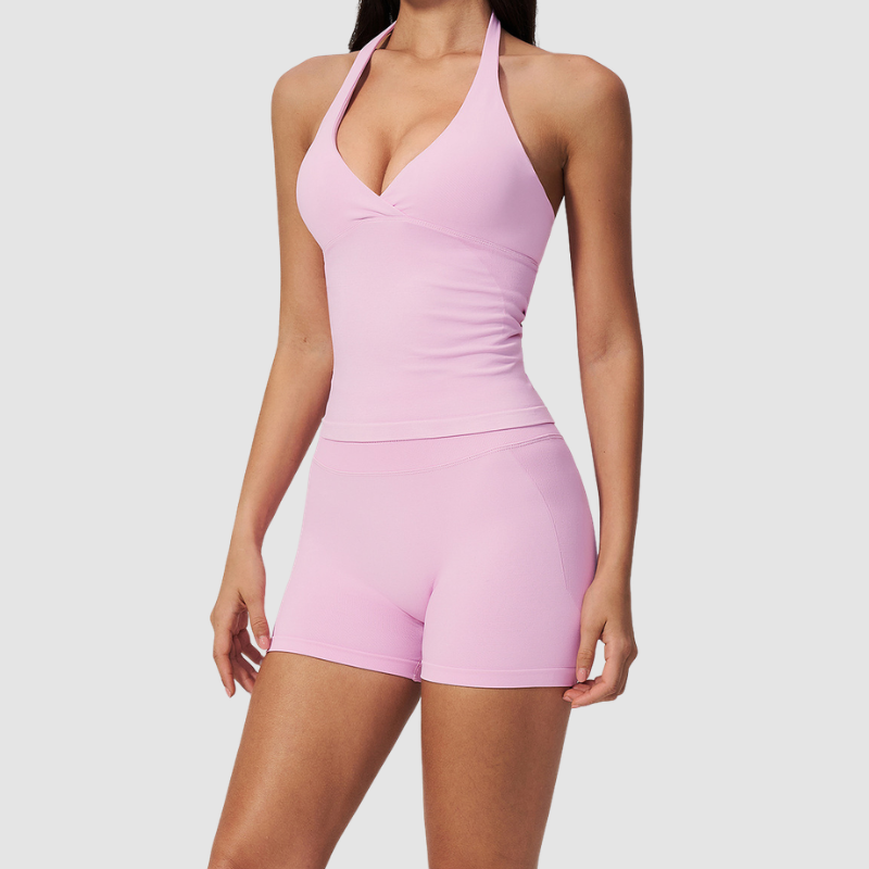 Wholesale Women's Halter V-Neck Yoga Set – Slim Fit Hip-Lifting Tummy-Tucking Quick-Dry Sports Set