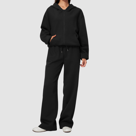 Wholesale Women's Warm Fleece-Lined Hooded Sweatshirt & Sweatpants Set