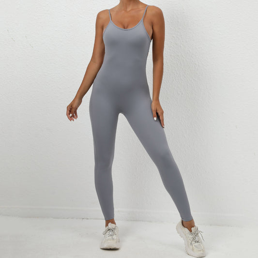Wholesale Solid color suspender sports jumpsuit | Wonderxfans bulk activewear