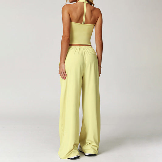 Halter sleeveless top And loose Straight Leg pants 2 pieces set