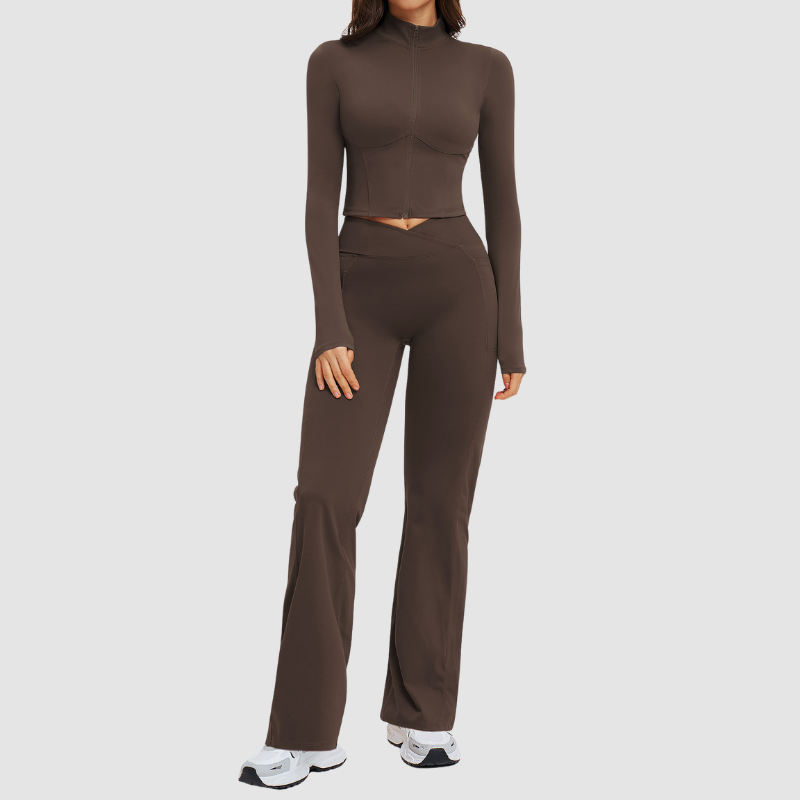 Wholesale solid color sports jacket + flared pants