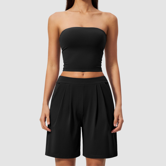 Wholesale Women’s Tube Top & Relaxed Shorts Yoga Set – Moisture-Wicking