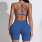 Women's beautiful back strap sports bra + yoga shorts two-piece set
