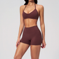 Wholesale Women's Halter Neck Sports Bra & High-Waist Booty Shorts Set – Seam-Detail Quick-Dry 2-Piece Yoga Set
