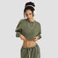 Wholesale Washed Raw-Edge Long Sleeve Top – Cropped Cotton Streetwear
