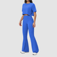 Wholesale round neck short sleeved top+flared pants 2-piece set