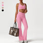 Cross-Back Sports Bra + Flared Leg Pants 2-Piece Set