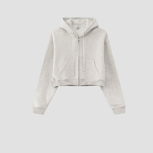 Wholesale Women’s Fleece-Lined Zip Hoodie – Cropped Relaxed Winter Jacket