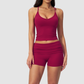 Wholesale women's brushed vest and fold-over hip-lifting shorts set