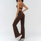 Halterneck backless bra + Flared pants 2-piece set