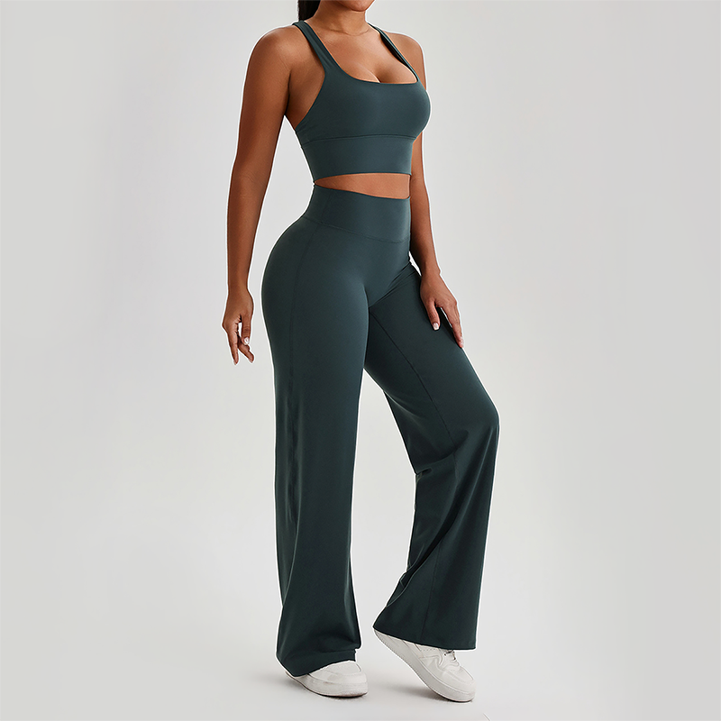Wholesale Women's Peach Lift High Waist Flare Pants Yoga Set – Cross Back Sports Bra 0258