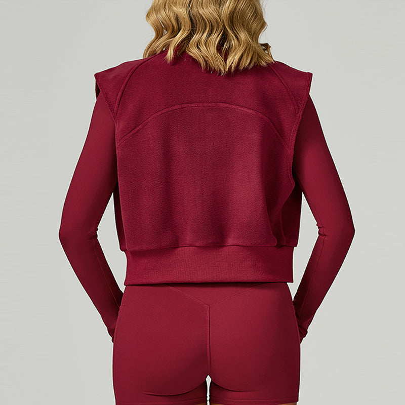 High neck and velvet full zipper sports vest top