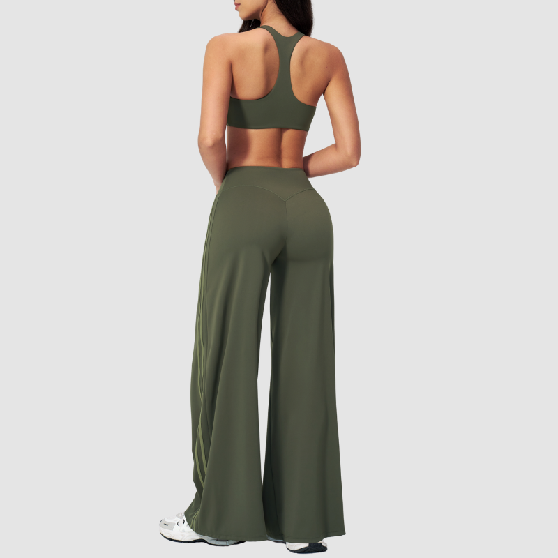Nude-feel removable padded bra + high waist + high-waisted pants set