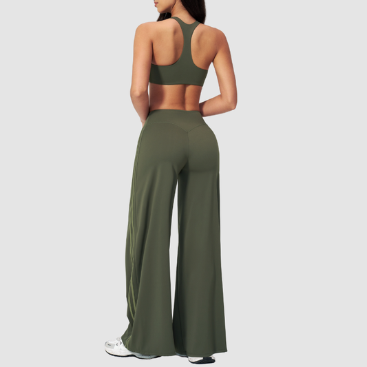 Nude-feel removable padded bra + High-waisted pants set