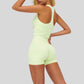 Contrasting racerback tank top+High waisted shorts 2-piece set
