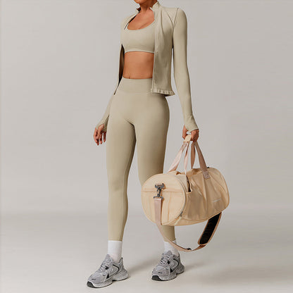 Seamless yoga bra + Full Zipper jackets + high waist leggings 3-piece set