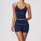 Wholesale Women's Brushed Yoga Set: Halter V-Neck Bra & Shorts – Colorblock Quick-Dry