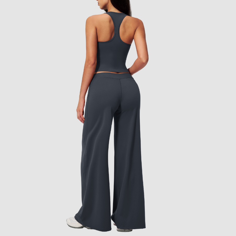 Wholesale Seam-Detail Cropped Vest & Hip-Lifting Wide-Leg Pants Set