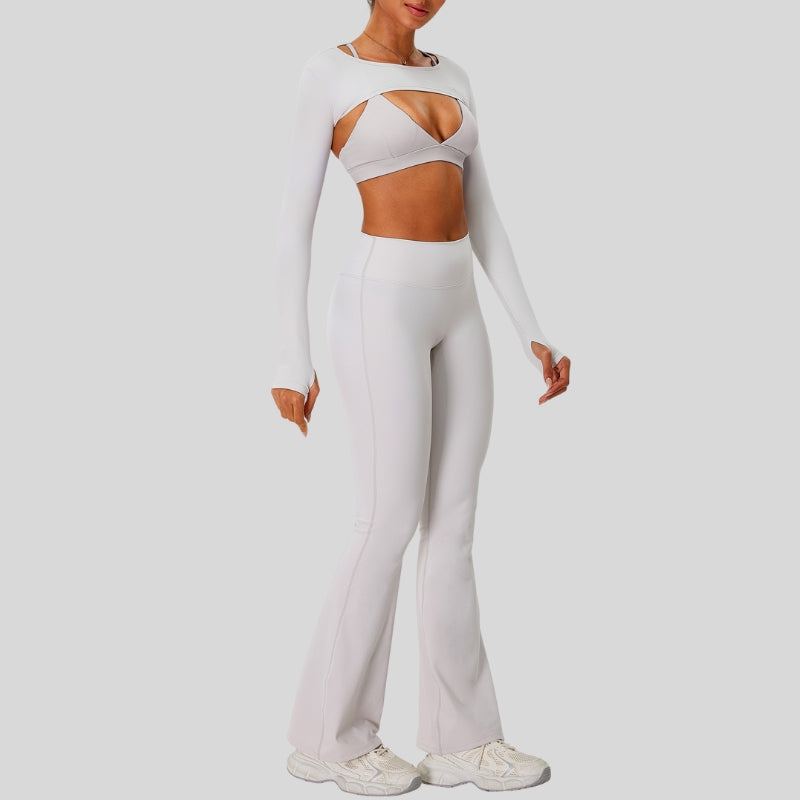 Naked Feel Sports Bra+Long sleeve jacket+High-waisted flared pants 3-Piece Set
