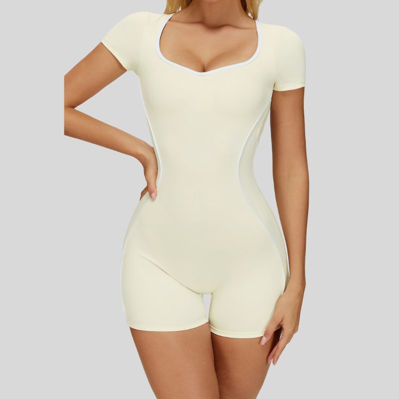 Contrasting backless yoga bodysuit.