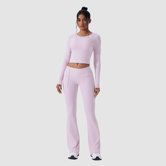 Wholesale back-cut yoga top + flared | Wonderxfans bulk activewear