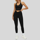 Removable Bra Pad Tank top+Pleated waistband sport leggings 2-piece set
