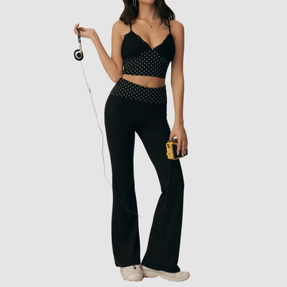 Wholesale Women's Quick-Dry Padded Cami & Striped Wide-Leg Yoga Pants Set