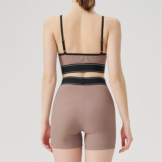 Wholesale color blocked backless vest+high waisted shorts 2-piece Set