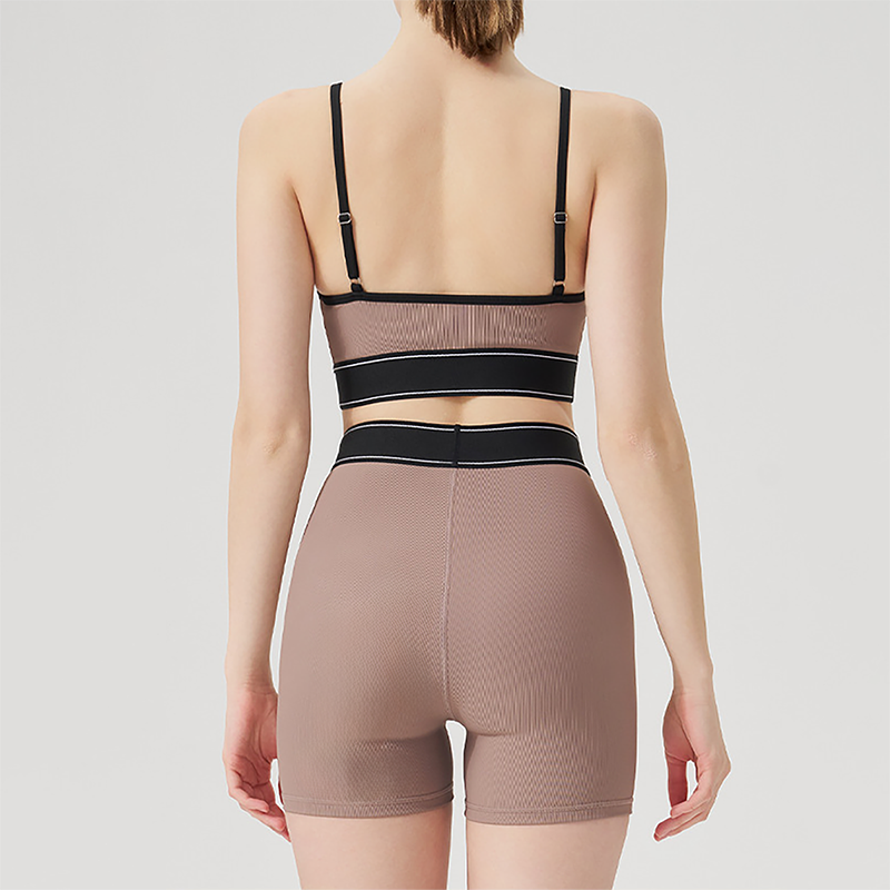 Wholesale color blocked backless vest+high waisted shorts 2-piece Set