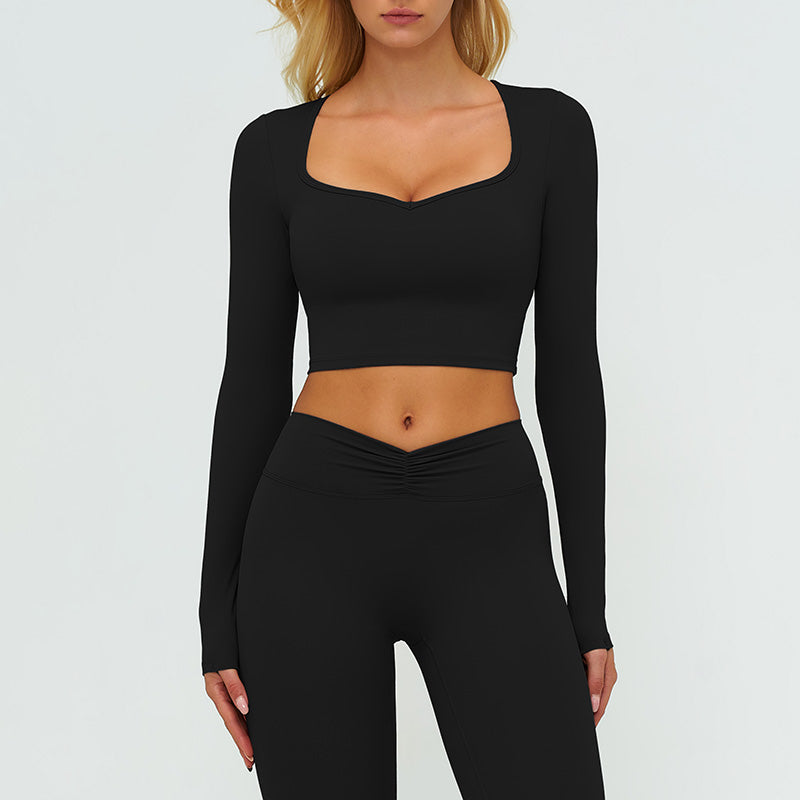 V-neck long-sleeved top with removable bra pads