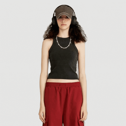 Wholesale Women’s Washed Racerback Tank – Cropped Cotton Blend Streetwear Top