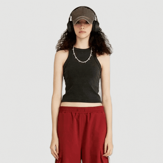 Wholesale Women’s Washed Racerback Tank – Cropped Cotton Blend Streetwear Top