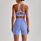 Wholesale Brushed Naked-Feel Open-Back Sports Bra & High-Waist Shorts Set – Sculpting Yoga 2-Piece