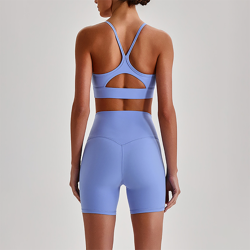 Wholesale Brushed Naked-Feel Open-Back Sports Bra & High-Waist Shorts Set – Sculpting Yoga 2-Piece